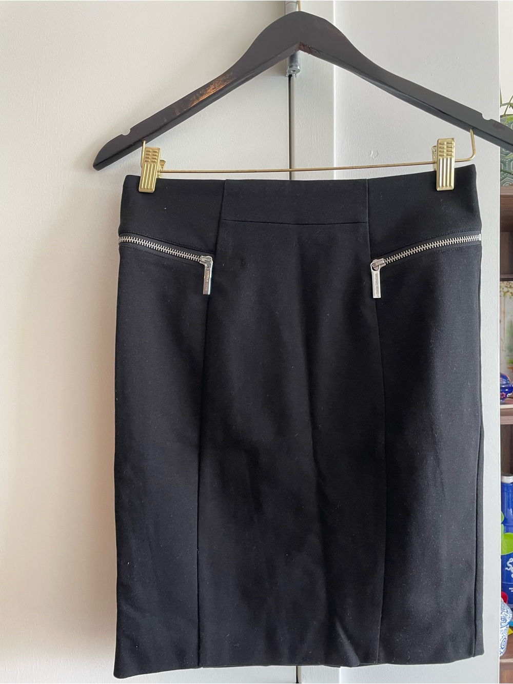 Michael Kors Black Pencil Skirt with Silver Zip Accents